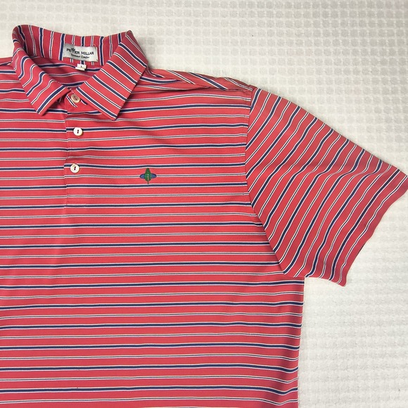 Peter Millar Polo Golf Shirt Summer Comfort Short Sleeve Mens XL 50" Striped Red - Picture 7 of 7